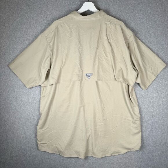 Columbia Mens XL Button Front PFG Blood N Guts Fishing Shirt Tan Omni Shield - Picture 2 of 8